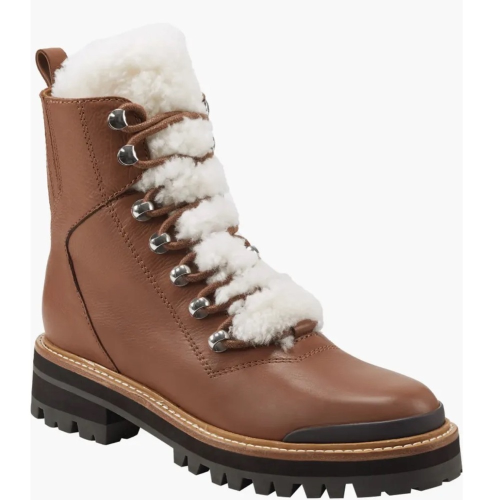 Brown Leather Women's Boots with White Fur Lining